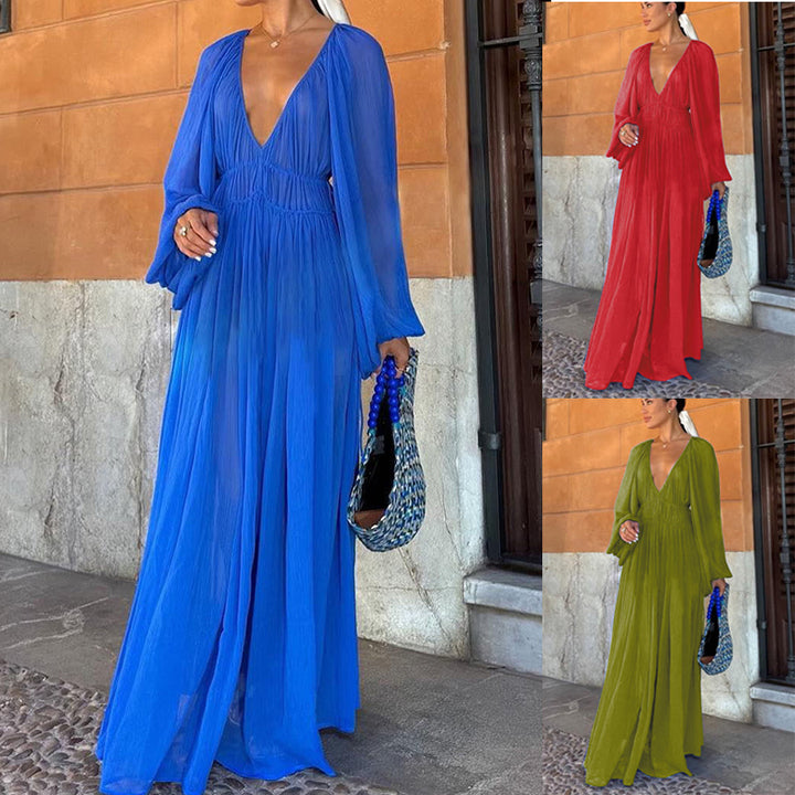 Dame Maxi-kjole med dyb V-udskæring og elegant drapering Stiila