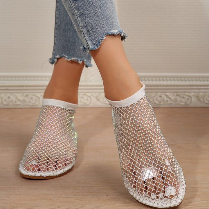 Dame Halv åben Ballerinas af netmateriale med glitrende accenter Stilla