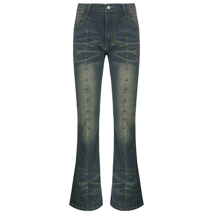 Dame flared jeans med dekorative knapdetaljer og fremragende denim-finish Skovae