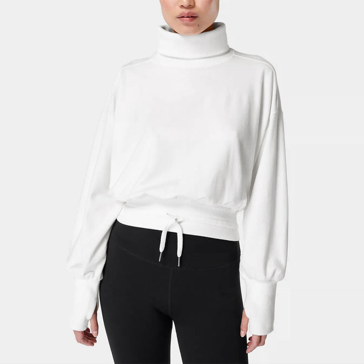 Dame hyggelig sweatshirt med høj krave og praktiske rynkeelementer Stilla
