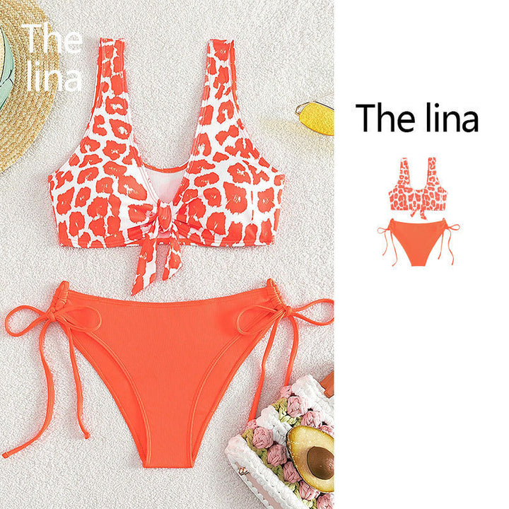 Dame Triangel-Bikini Sæt med legende leopardmønster og praktiske bånd Skovae