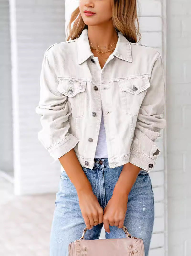 Dame Kort Denim Jakke med Fashionabel Snit Stilla