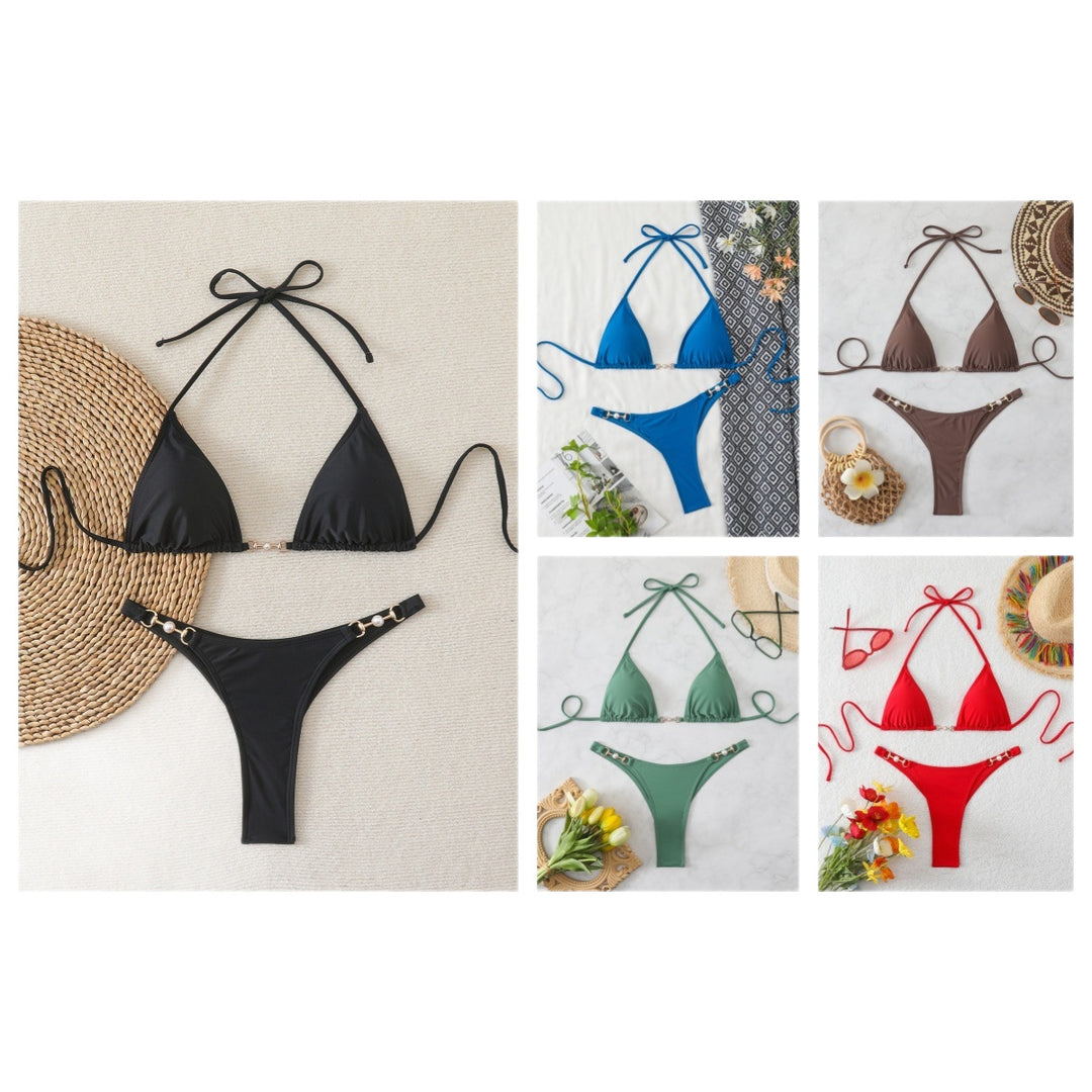 Dame Triangel-Bikini med elegante dekorationer Skovae