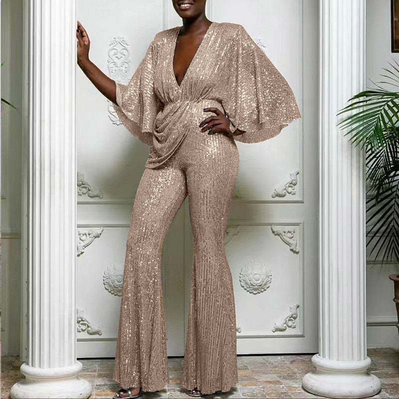 Dame Glamourøs Jumpsuit med vinger og paljetter Stilla