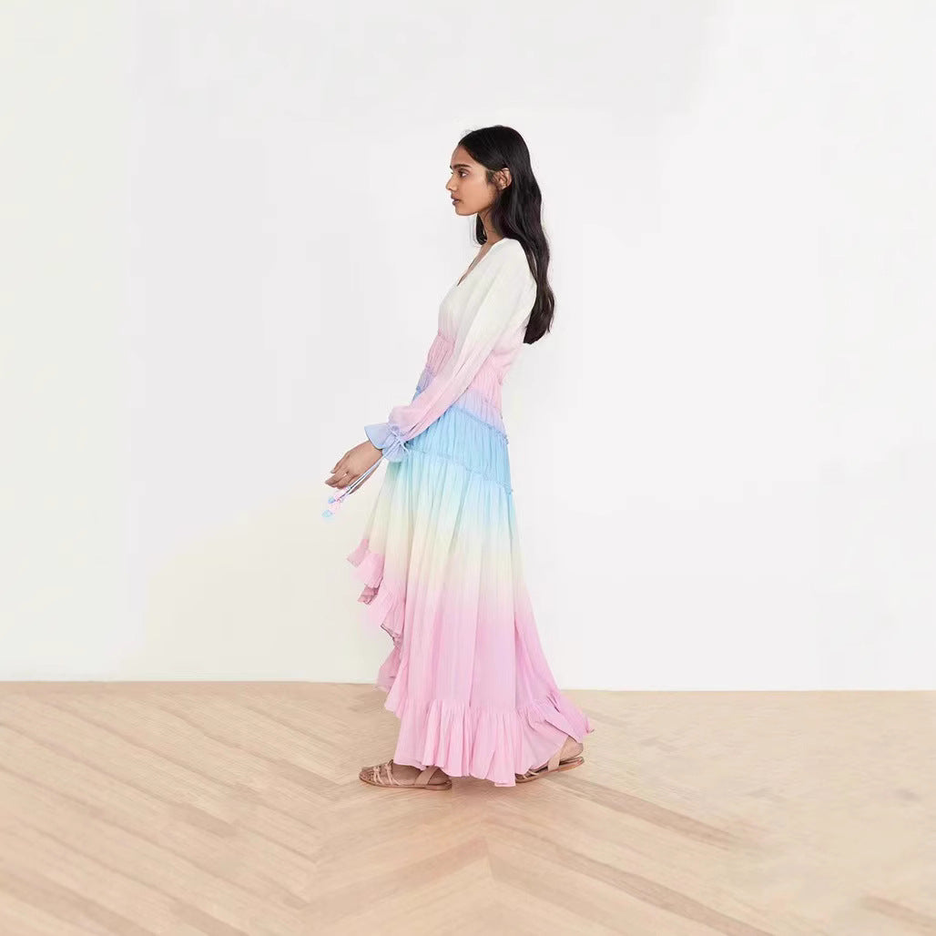 Kvinders maxi kjole med ruffle detaljer og elastisk top