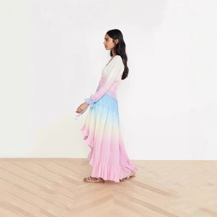 Kvinders maxi kjole med ruffle detaljer og elastisk top