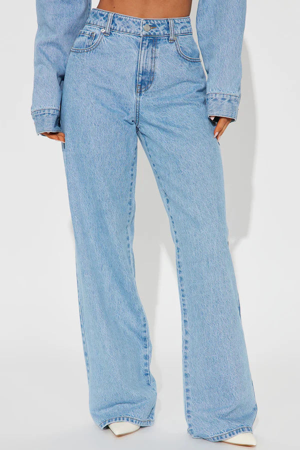 Dame Wide High-Waist Jeans med klassisk pasform og rå kanter Skovae