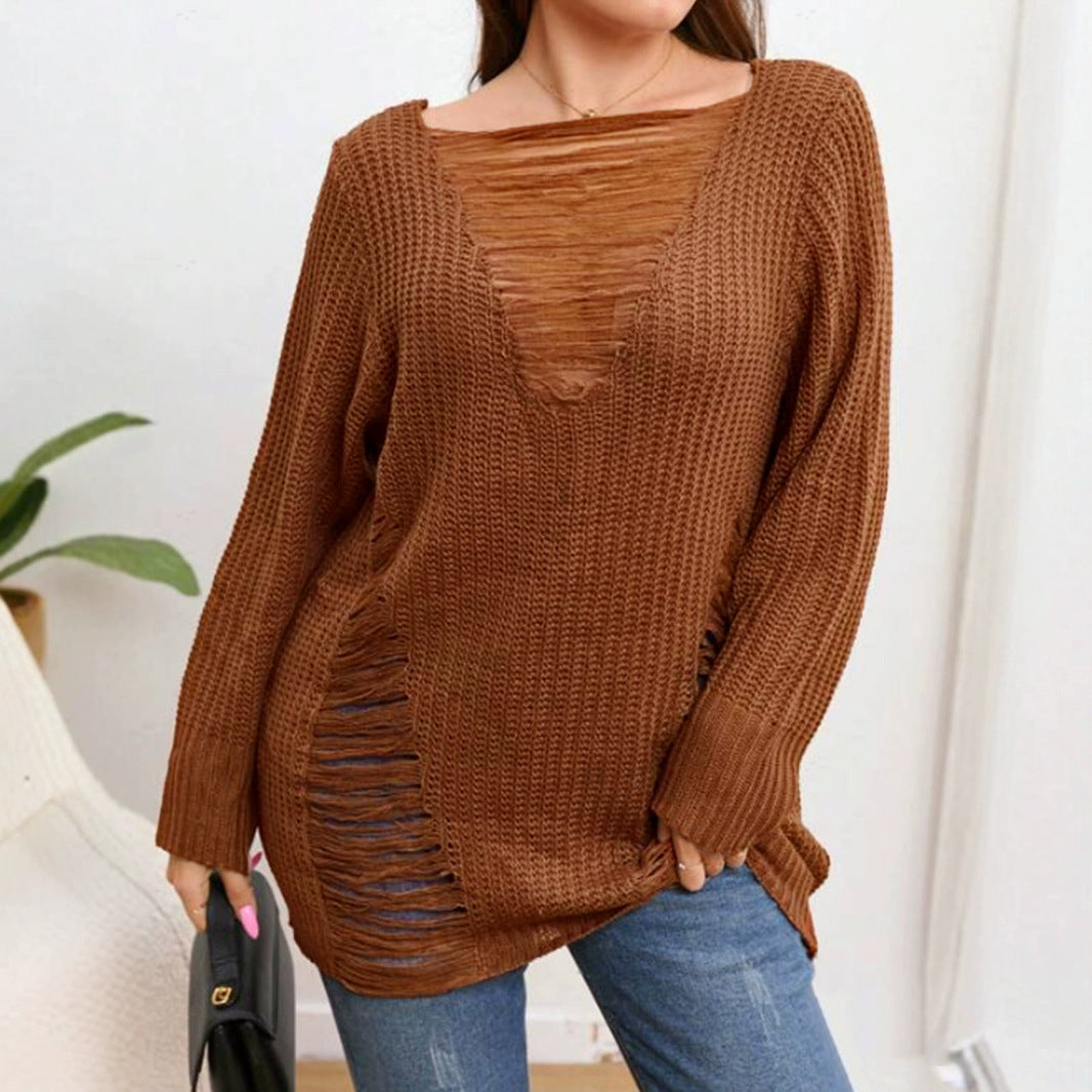 Dame afslappet strikpullover med raffinerede frynser Stilla