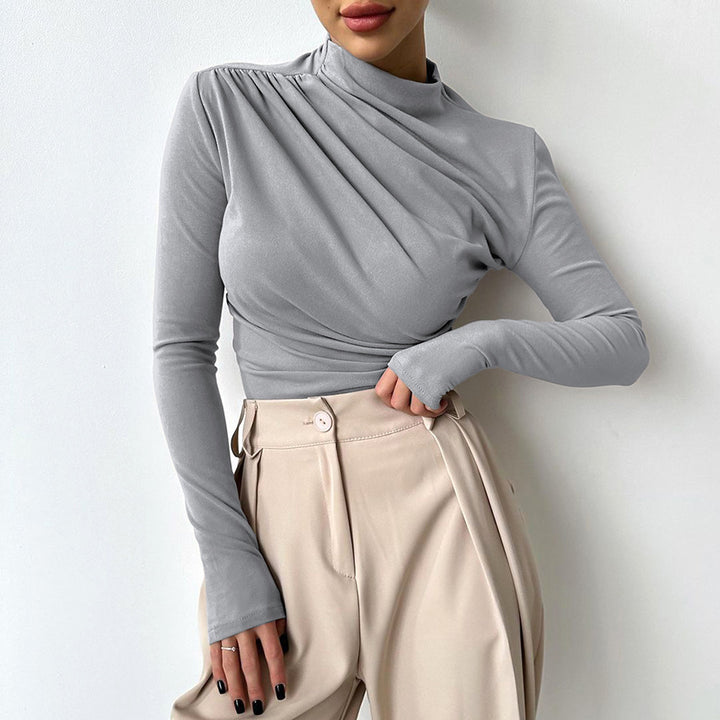 Dame langærmet top med asymmetrisk snit og elegant drapering Stilla