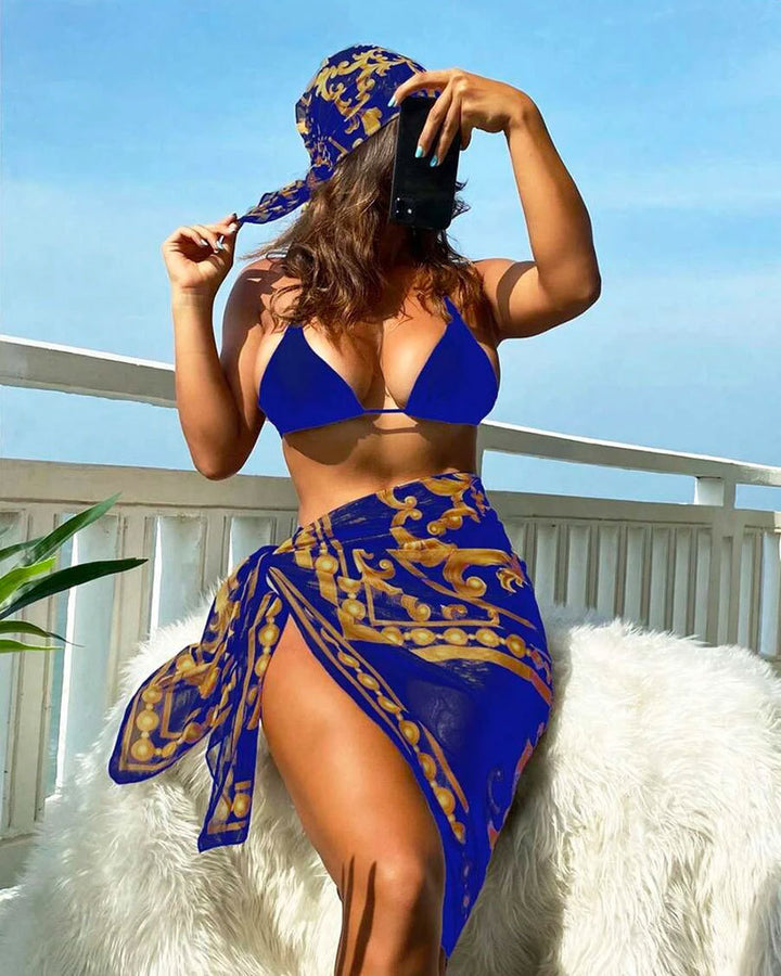 Dame triangel-bikini med elegant indpakningsskørt-udseende Skovae