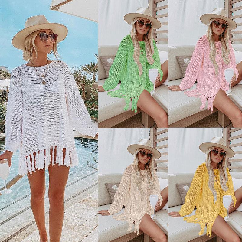 Dame hæklede strandpullover med frynset detaljer Stilla