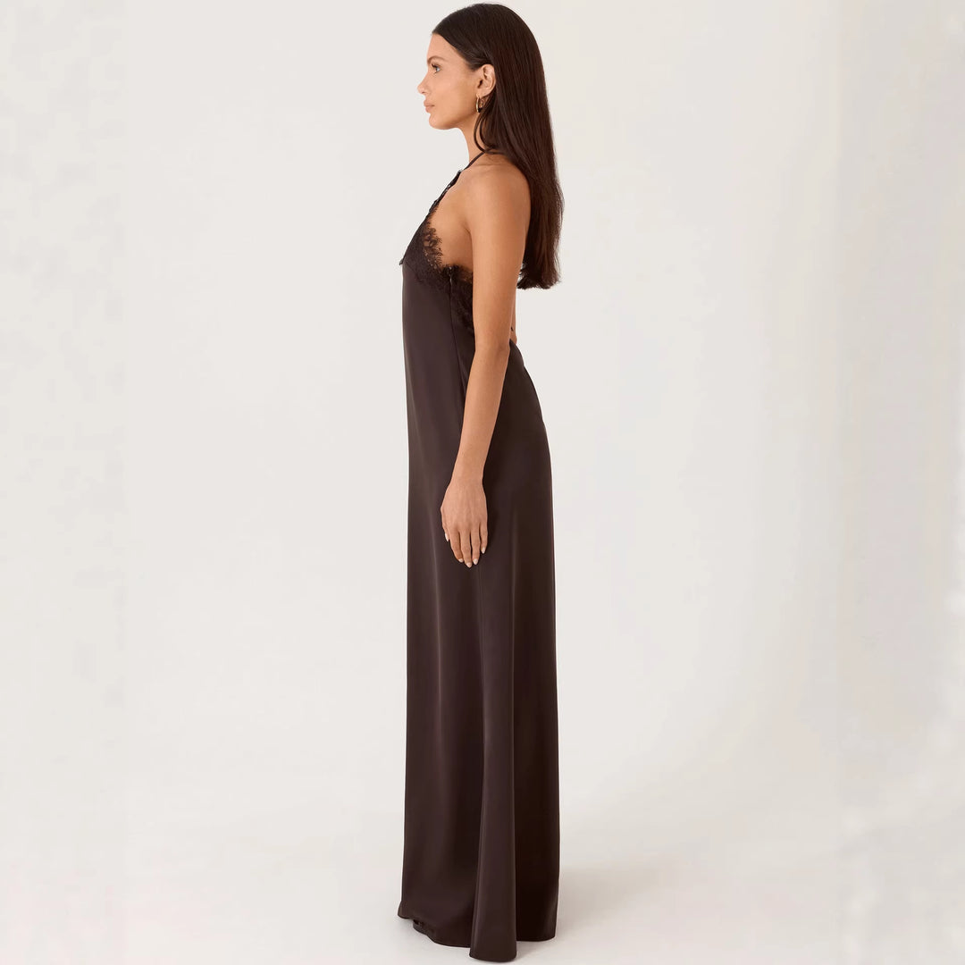 Dame Elegant Maxi Kjole med sofistikeret blonder bustier og flydende stof