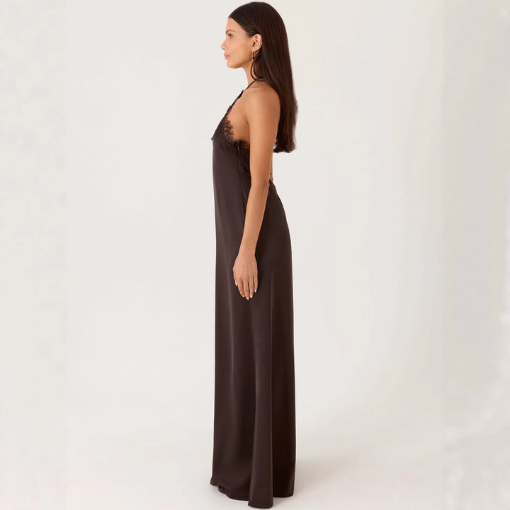 Dame Elegant Maxi Kjole med sofistikeret blonder bustier og flydende stof