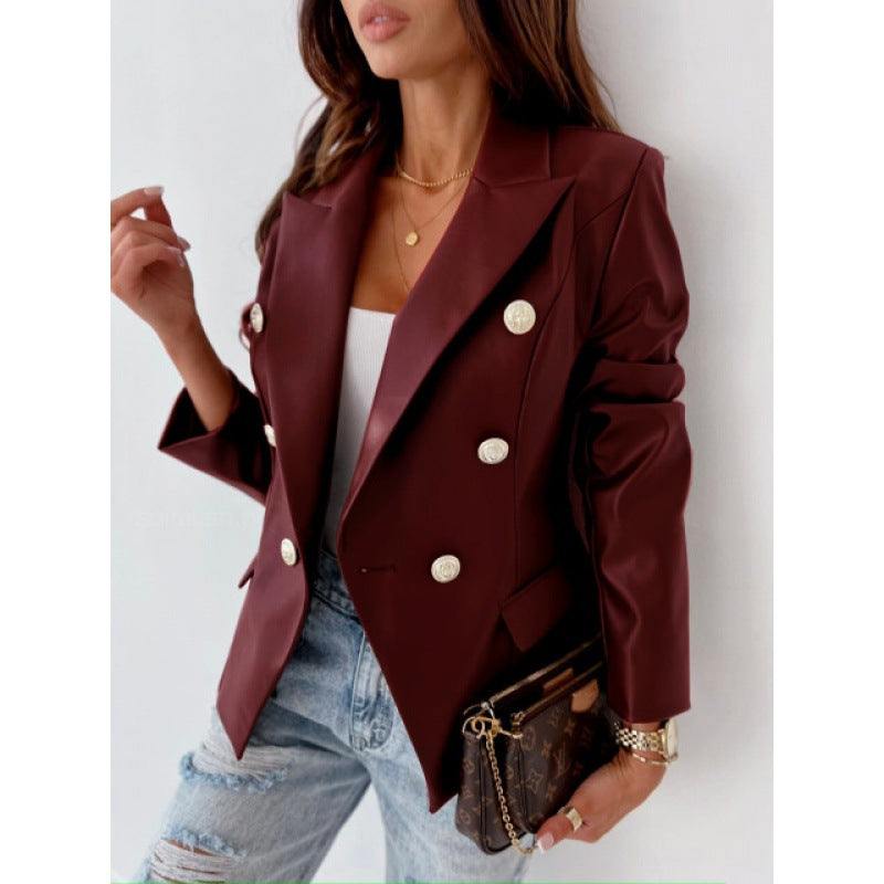 Damer Faux Læder Blazer Stilla