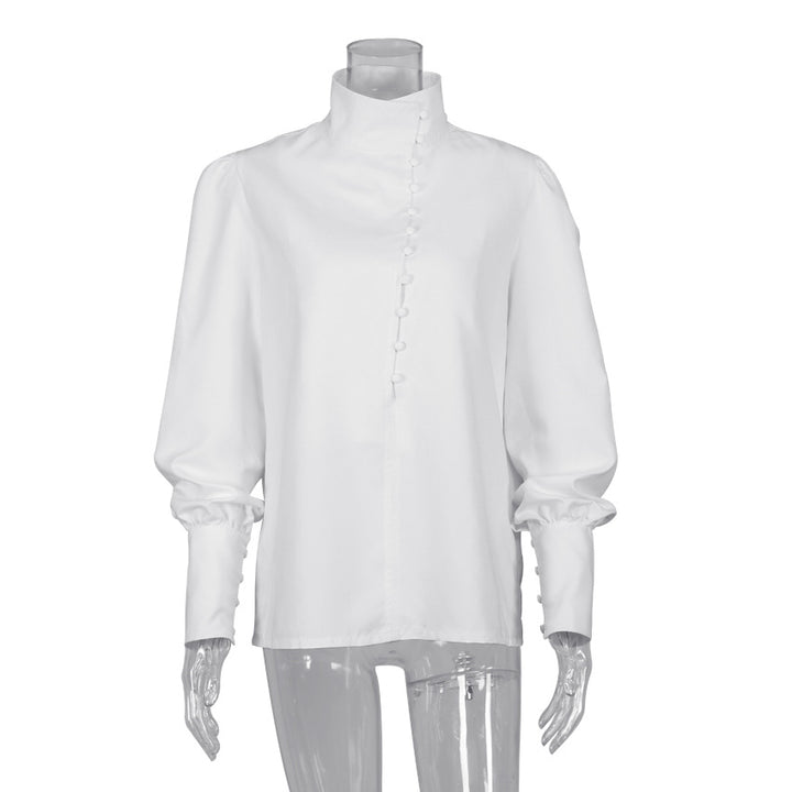 Damer elegant bluse med højtstående krave og puffærmer Stilla