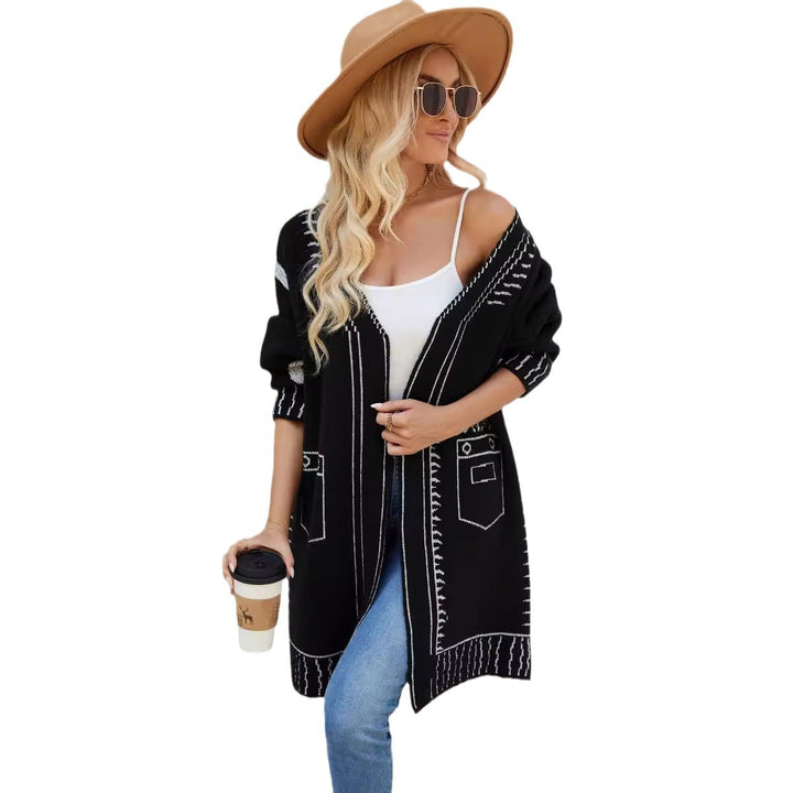 Kvinders cardigan med fashionabelt mønster og elegant V-hals Stilla
