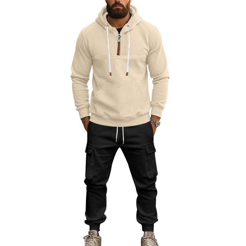 Herrer sporty hoodie-sæt med lynlås og praktiske lommer Stilla