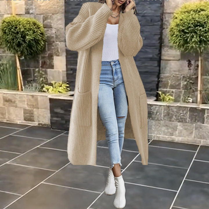 Kvinders chunky strikket cardigan med lommer og åben frontdesign Stilla