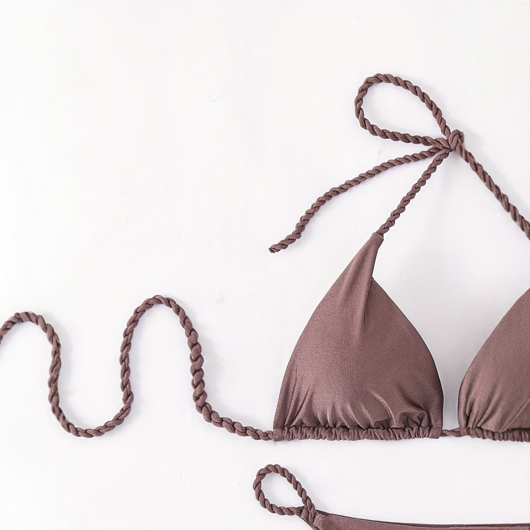 Dame triangel-bikini med flettede stropper Skovae