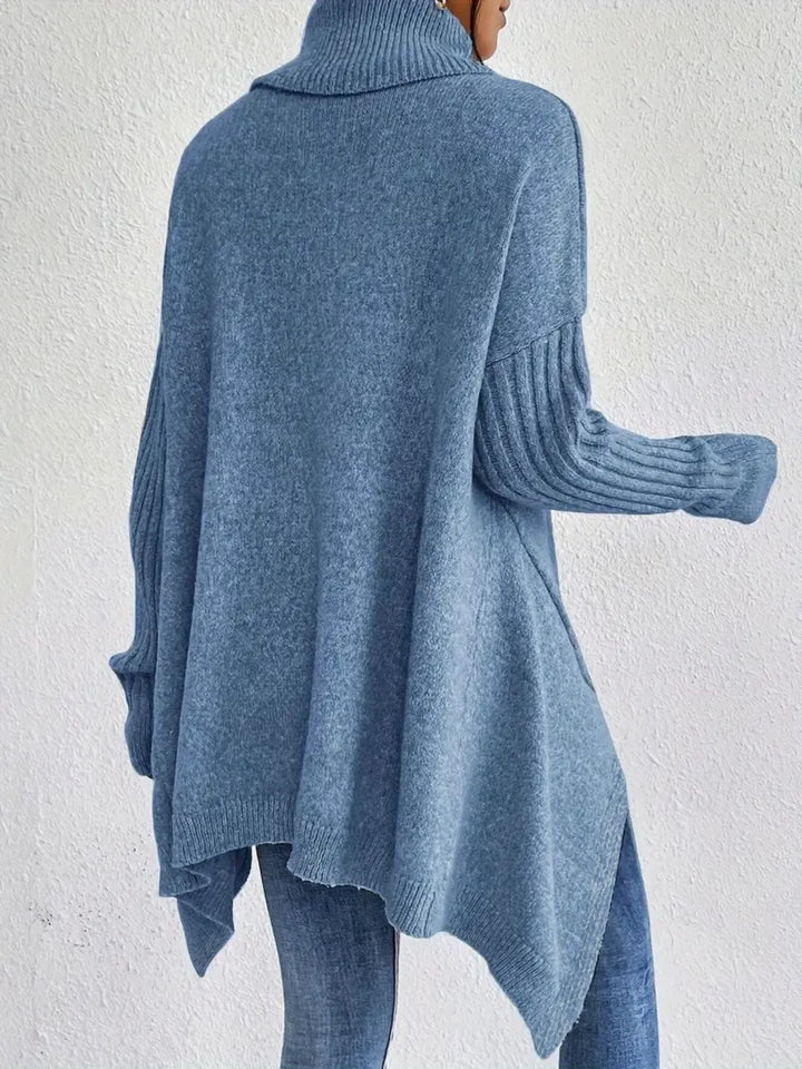 Stilla | Rullekravepullover Overstørrelse Fit Uldstrik Asymmetrisk Kant Ribbet Ærmer