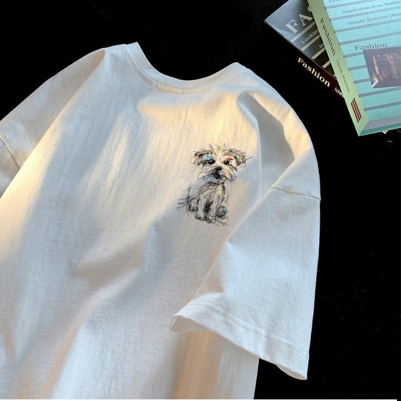 Dame T-Shirt med kreativ hundemotiv og afslappet snit Stilla