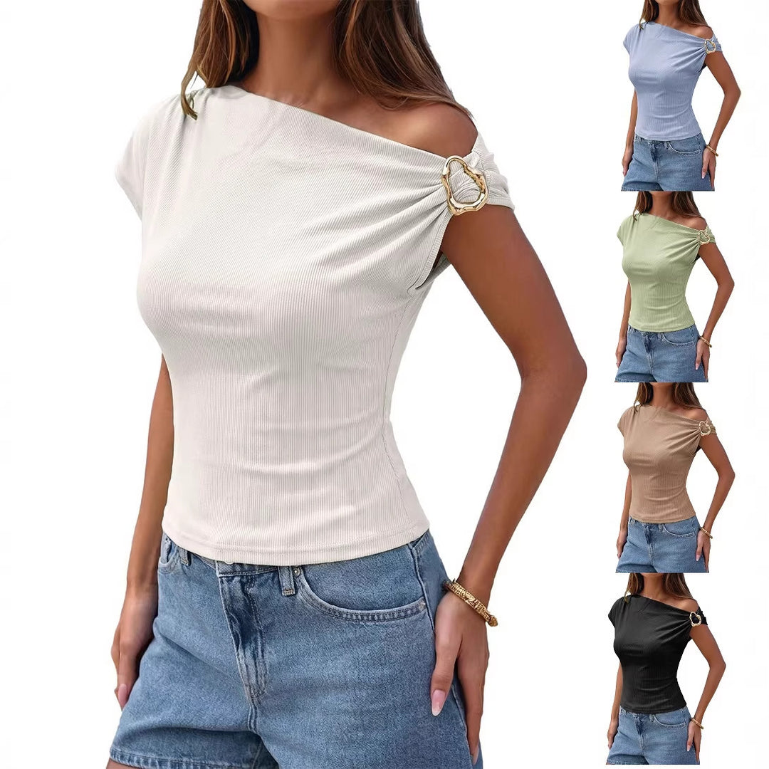 Dame asymmetrisk top med mode skulderdesign Skovae