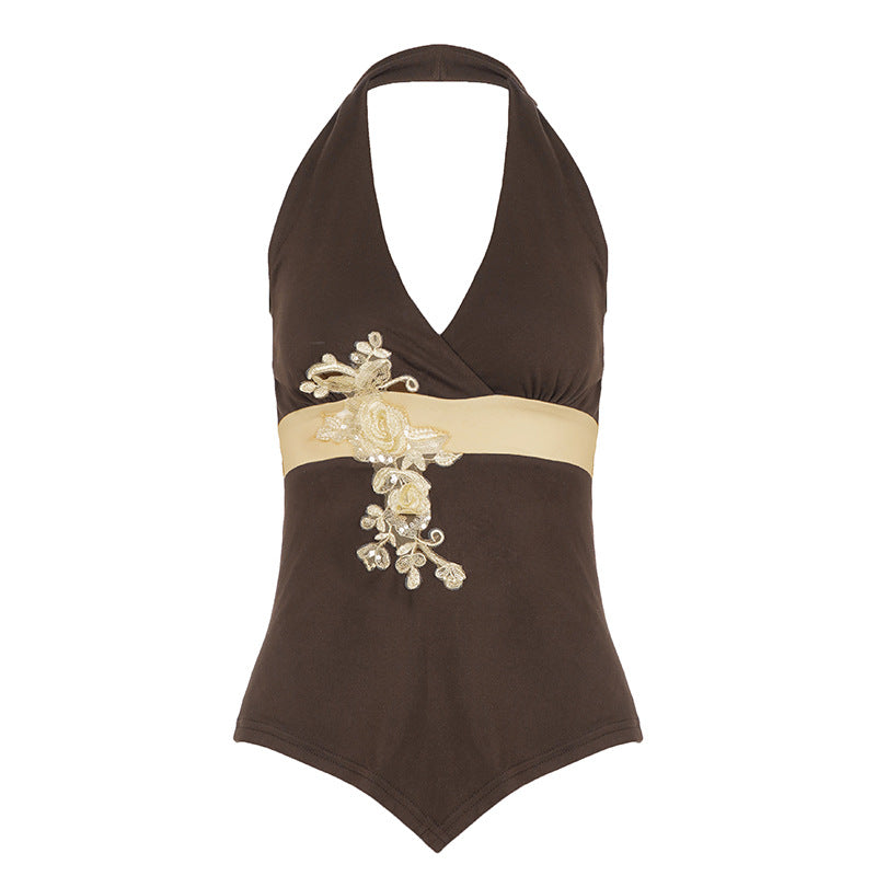 Damen Elegant geschnittenes Badeoutfit mit Blumenstickerei Skovae