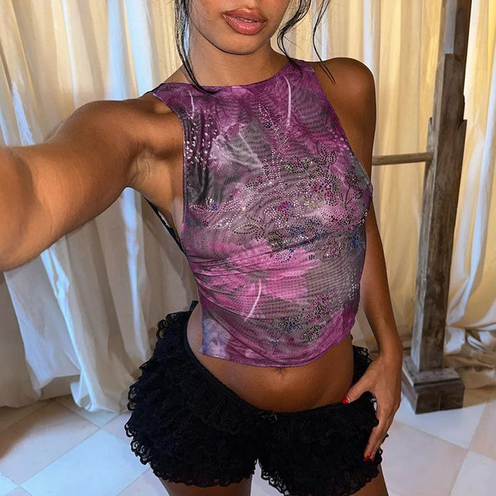 Dame Floral Tryk Korte Tanktop Stilla
