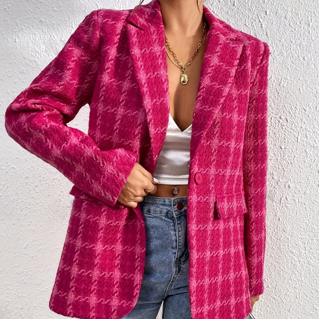 Dame struktureret oversized blazer med hørfugl mønster og elegant tekstur Stilla