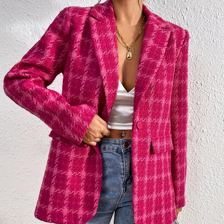 Dame struktureret oversized blazer med hørfugl mønster og elegant tekstur Stilla