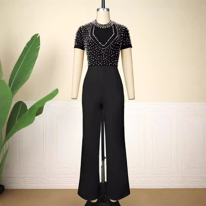 Dame elegant jumpsuit med glitrende perlebesætning Skovae