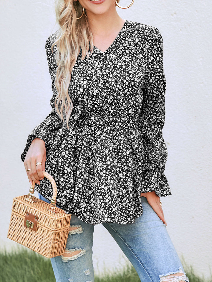 Dame blomster mønster peplum bluse Stilla