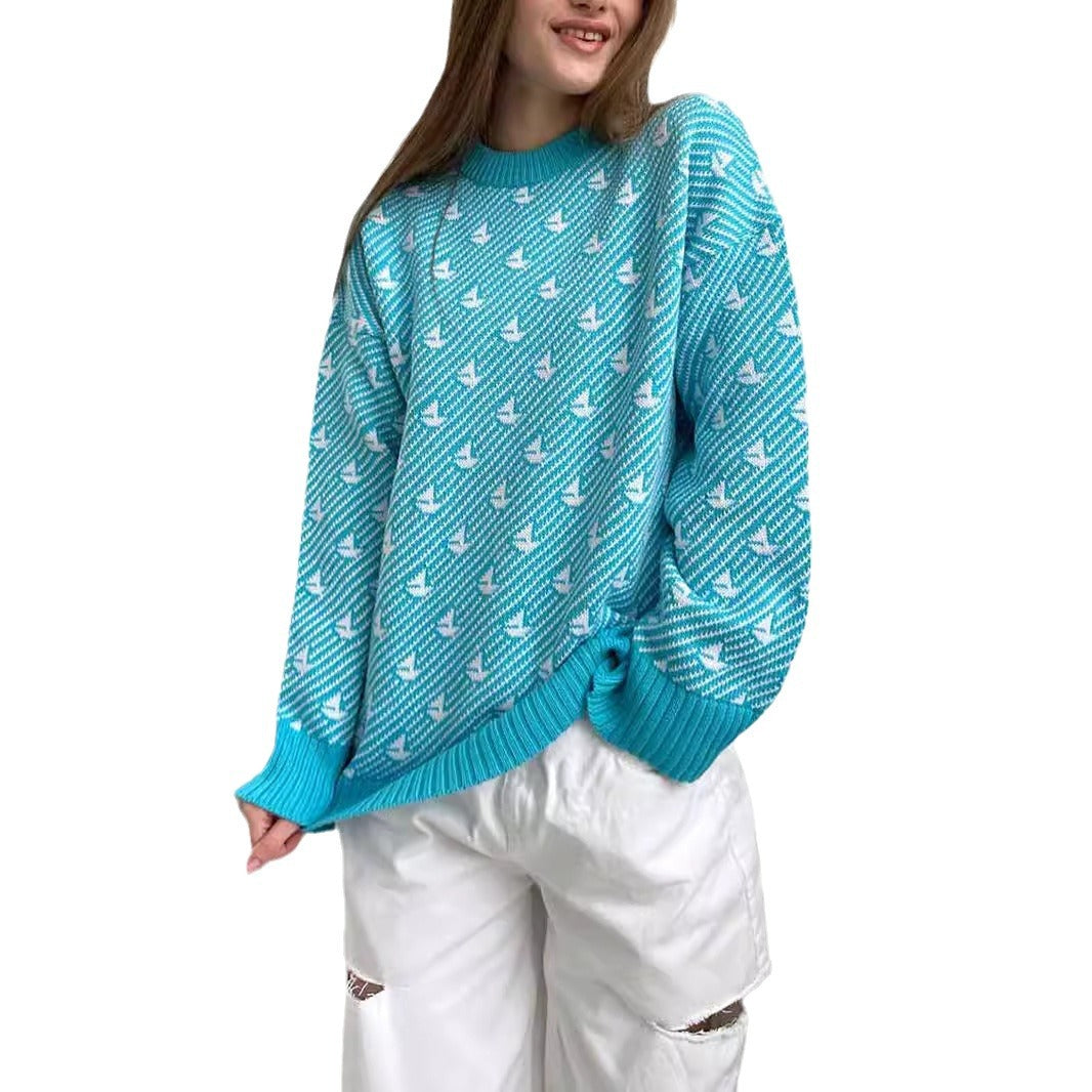 Kvindernes mønstrede oversized sweatshirt lavet af høj kvalitet bomuld Stilla