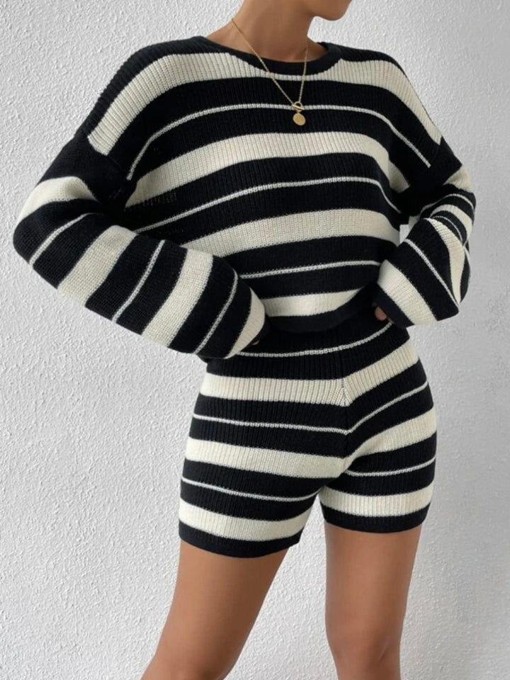 Femme Stribet Strikpullover Sæt Stilla