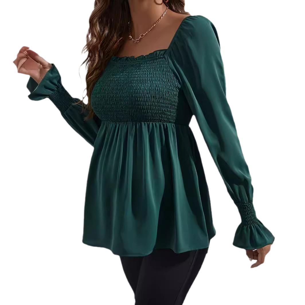 Dame smart bluse med rynker og lange ærmer Stilla