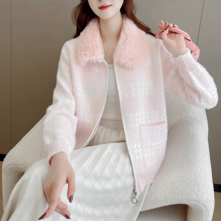 Kvinders designer cardigan med luksuriøs faux fur krave Stilla