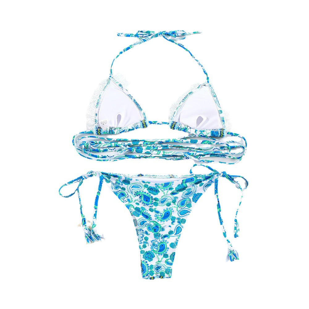 Dame Triangel-Bikini-Sæt med pyntede flæser og usædvanligt mønster Stilla