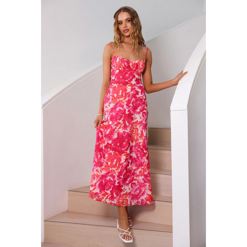 Damer Floral Maxi Slip Kjole med justerbare stropper Stilla