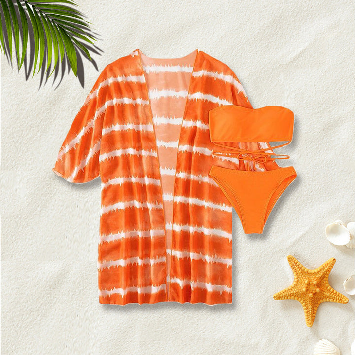 Dame Strandkimono med kontrasterende cut-outs og sommerligt design Stilla