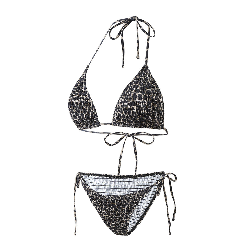 Dame triangel-bikini-sæt med moderne dyreprint og justerbare bindebånd Stilla