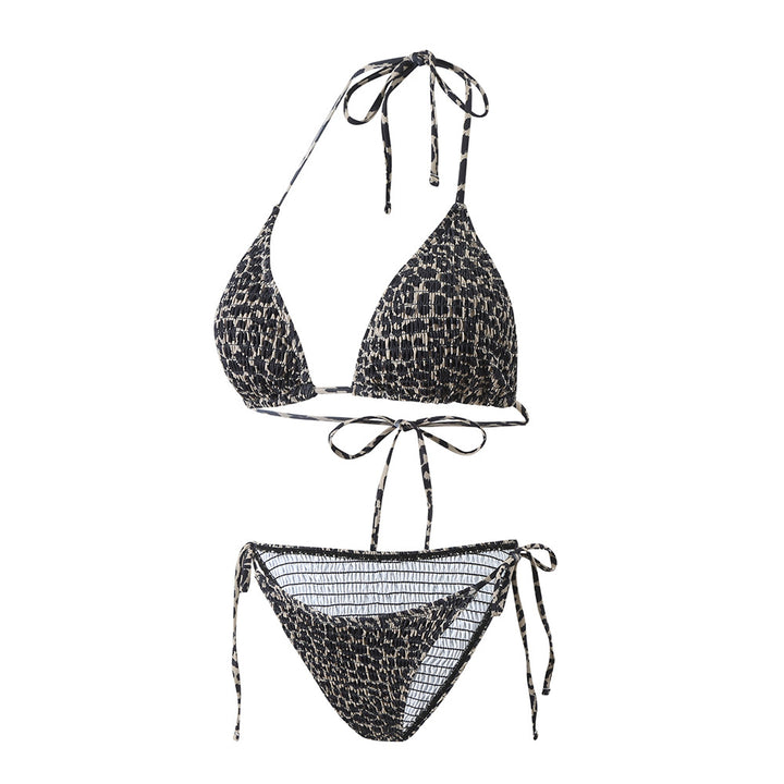 Dame triangel-bikini-sæt med moderne dyreprint og justerbare bindebånd Stilla