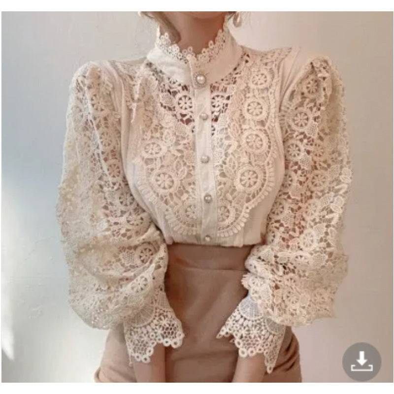 Kvinder elegant blonde bluse med høj krave Stilla