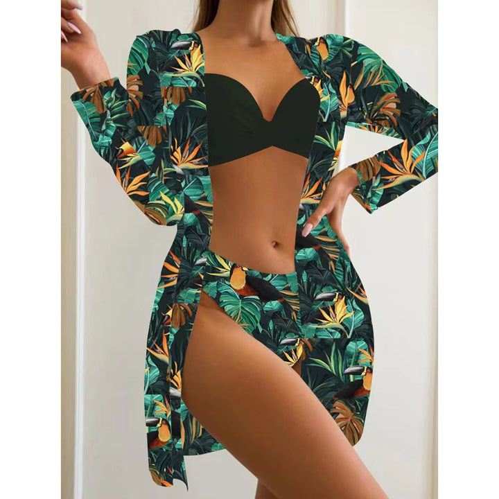 Dame bikini-sæt med floral kimono og elegant top Stilla