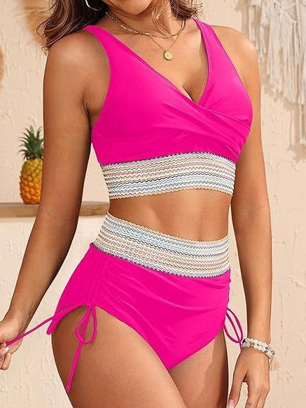Dame højtaljede vinkle-crop-top-bikini-sæt Stilla