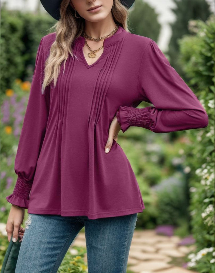 Dame afslappet bluse med plisseret design og vide ærmer Stilla