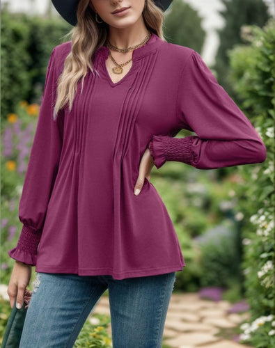 Dame afslappet bluse med plisseret design og vide ærmer Stilla