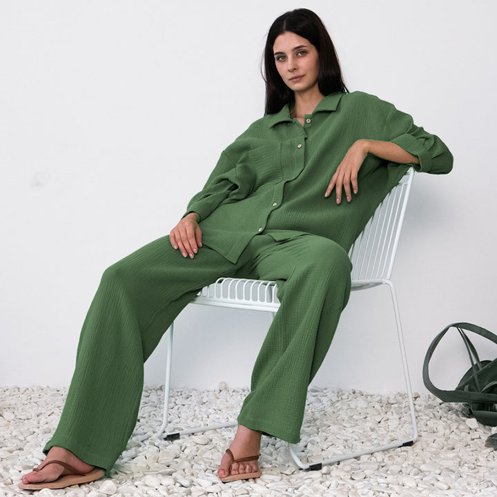 Damer Fritids-Loungewear-Sæt med løs Bluse og bred Bukser Stilla