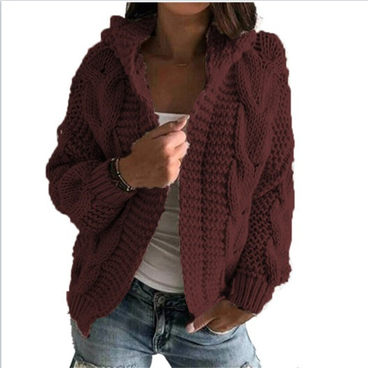 Kvinders chunky strik cardigan med hætte og dybe lommer Stilla
