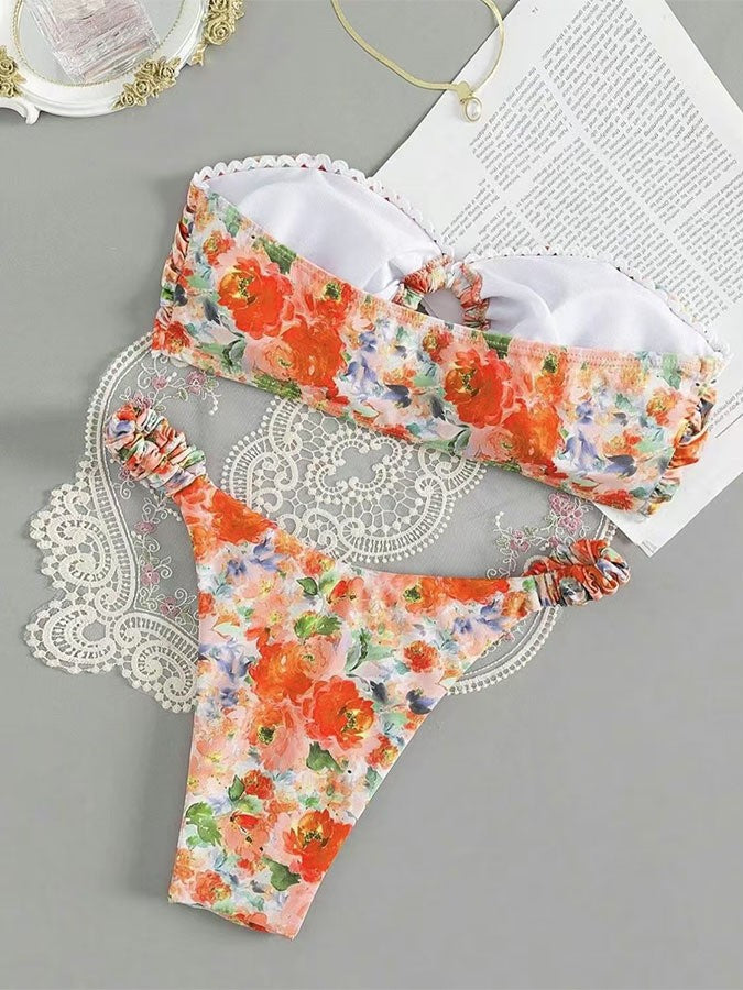 Kvinder Floral Rynkning Bikini Sæt Stilla