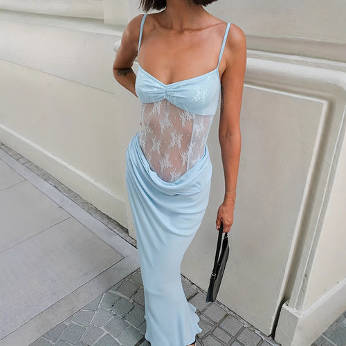 Dame Elegant Maxikjole med transparente spidsedetaljer og tætsiddende snit Skovae